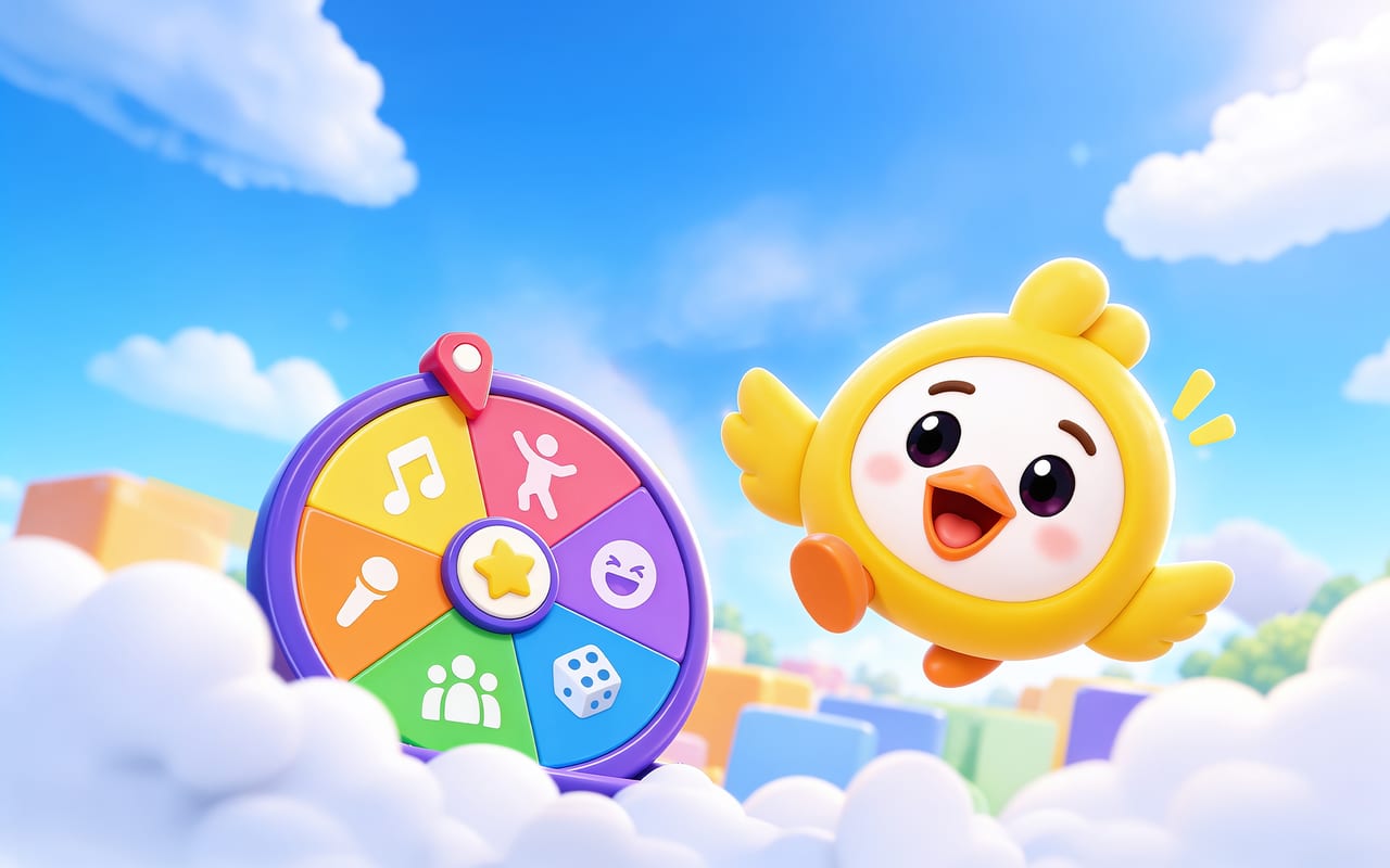Party Game Toolbox artwork featuring a smiling yellow character and a colourful activity wheel
